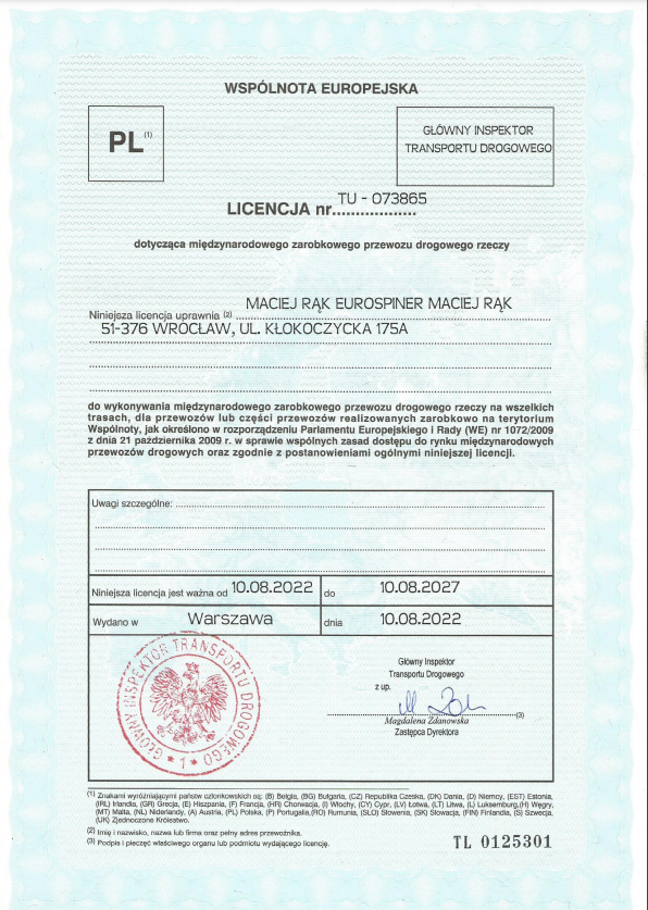 licencja miedzynarodowa Przeprowadzki Wroclaw